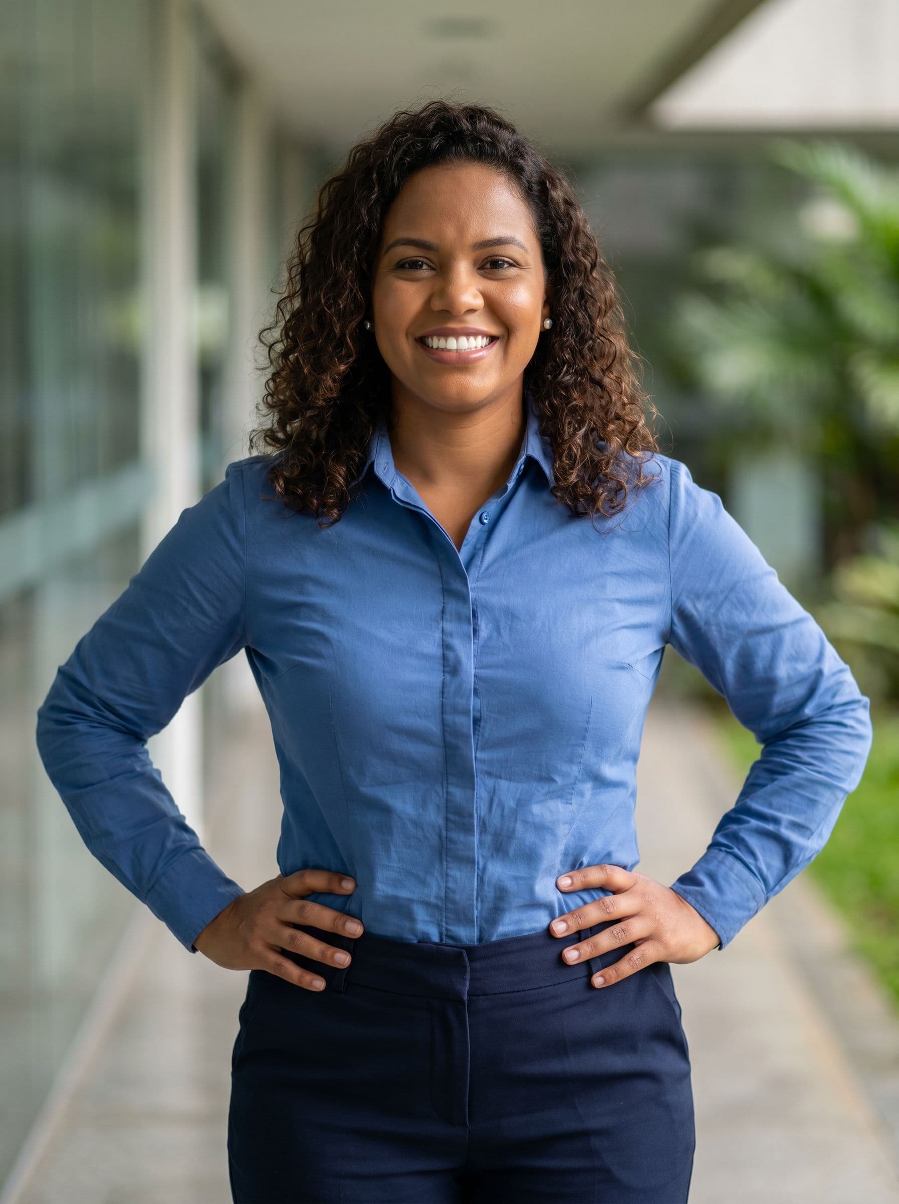 Mulher jovem — selfie → retrato corporativo com blazer — retrato profissional